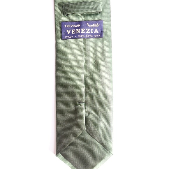 Trevisan Venezia Tie Men's 100% Silk Green Geometric Made in Italy - Picture 2 of 9